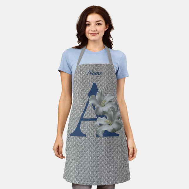 Hibiscus Flower Monogram Initial A Personalised Apron (Worn)
