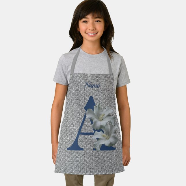 Hibiscus Flower Monogram Initial A Personalised Apron (Insitu)