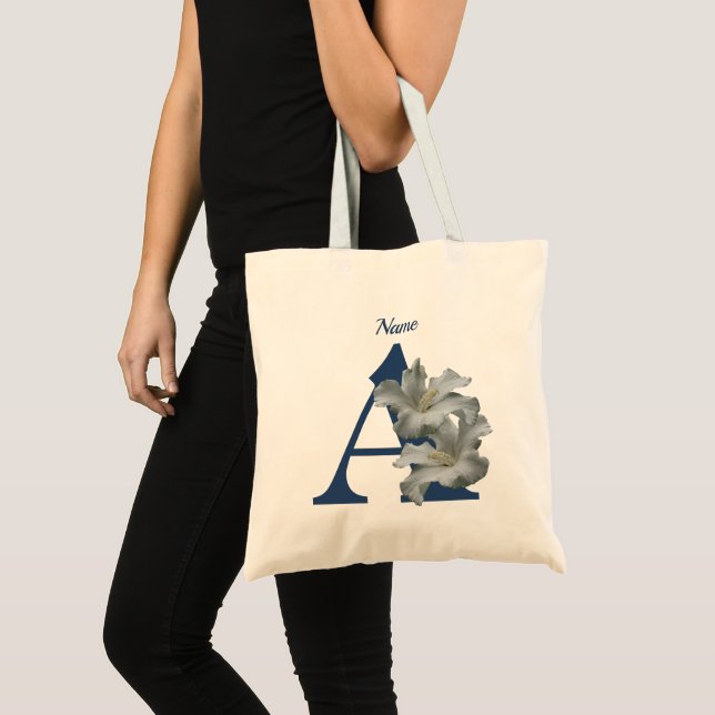 Hibiscus Flower Monogram Initial A Personalised Tote Bag (Front (Product))