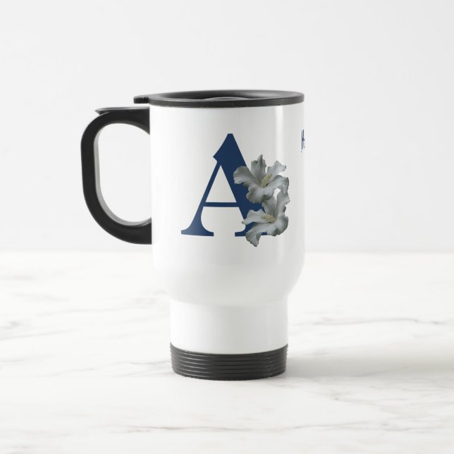 Hibiscus Flower Monogram Initial A Personalised Travel Mug (Left)