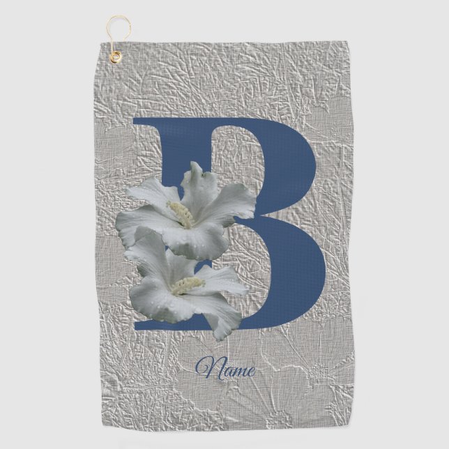 Hibiscus Flower Monogram Initial B Personalised Golf Towel (Front)