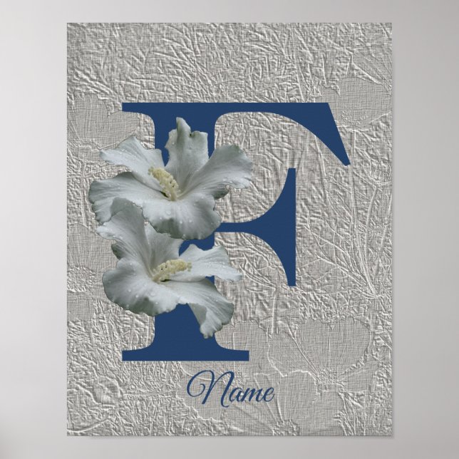 Hibiscus Flower Monogram Initial F Personalized Poster (Front)
