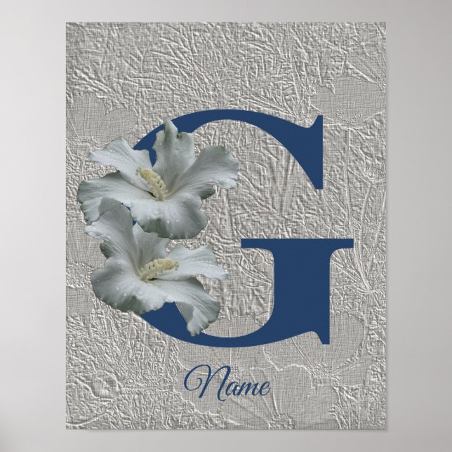 Hibiscus Flower Monogram Initial G Personalized Poster (Front)