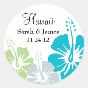 Hibiscus Flower Monogram Wedding Classic Round Sticker