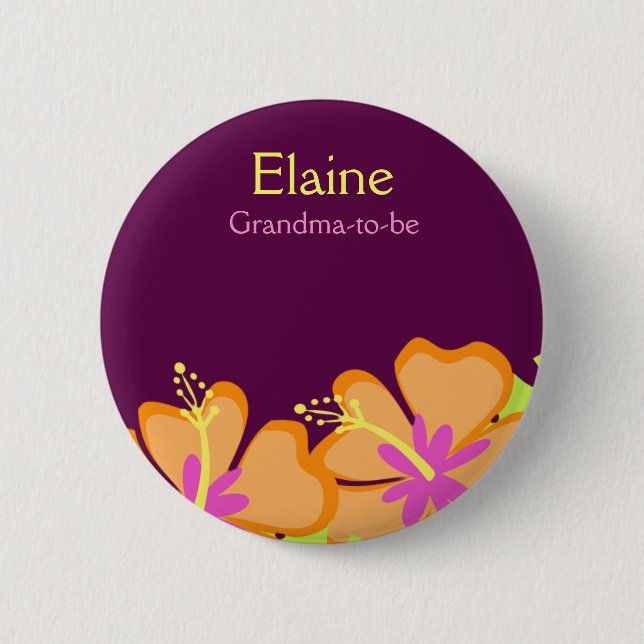 HIBISCUS FLOWER NAME TAG Personalised Button (Front)