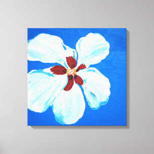 Hibiscus Flower on Blue Original Acrylic Painting Canvas Print