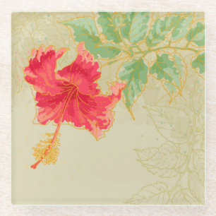 Hibiscus flower on toned background glass coaster