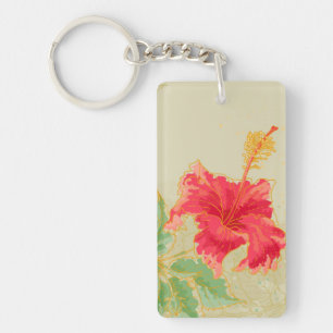 Hibiscus flower on toned background key ring