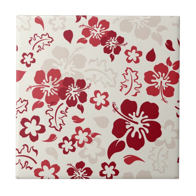 Hibiscus Flower Pattern Ceramic Tile (Front)