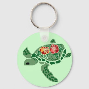 Hibiscus flower sea turtle key chain