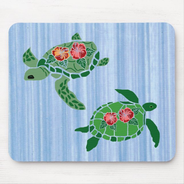 Hibiscus flower sea turtle mouse pad (Front)