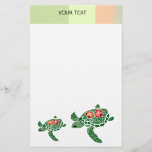 Hibiscus flower sea turtle, stationary stationery