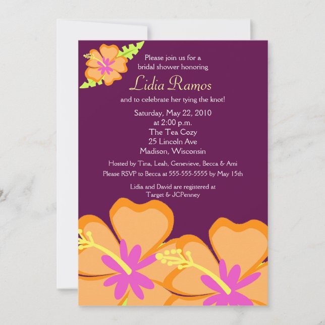 Hibiscus Flower Tropical 5x7 Bridal Shower Invite (Front)