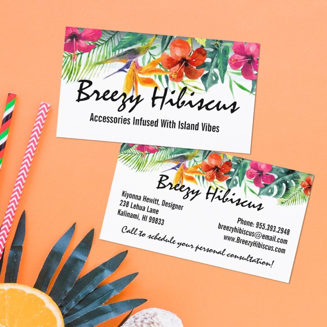 Hibiscus Flower Tropical Paradise Hawaiian Floral Business Card (Creator Uploaded)