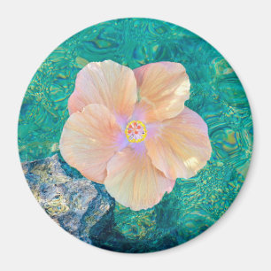 Hibiscus flower turquoise ocean water Hawaiian Magnet