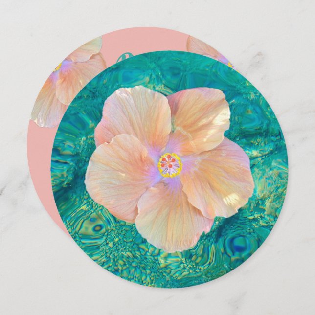 Hibiscus flower turquoise pink water Hawaiian Invitation (Front/Back)
