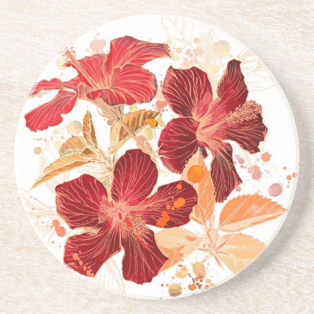 Hibiscus flower - watercolor paint 2 coaster (Front)