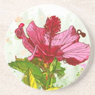 Hibiscus flower - watercolor paint coaster