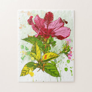 Hibiscus flower - watercolor paint jigsaw puzzle