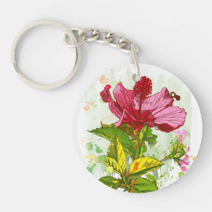 Hibiscus flower - watercolor paint key ring