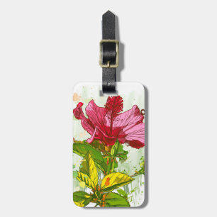 Hibiscus flower - watercolor paint luggage tag