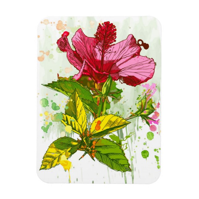 Hibiscus flower - watercolor paint magnet (Vertical)