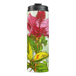 Hibiscus flower - watercolor paint thermal tumbler