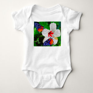 Hibiscus flower with 2 Tiger Longwing butterflies Baby Bodysuit