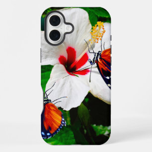 Hibiscus flower with 2 Tiger Longwing butterflies iPhone 16 Plus Case