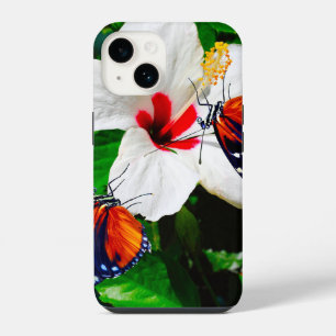 Hibiscus flower with 2 Tiger Longwing butterflies iPhone 14 Case