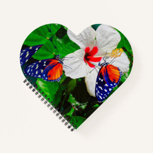 Hibiscus flower with 2 Tiger Longwing butterflies Notebook