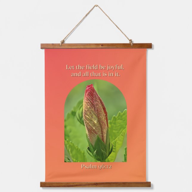 Hibiscus Flower with Dew Drops and Bible Verse Hanging Tapestry (Front)
