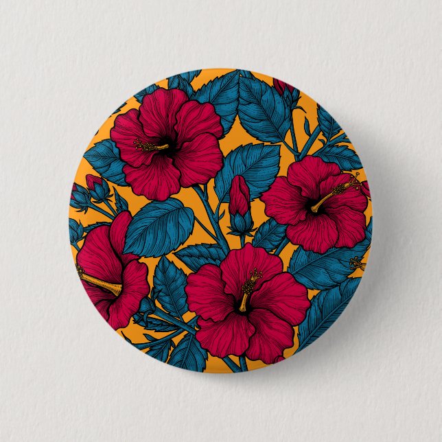Hibiscus flowers 6 cm round badge (Front)