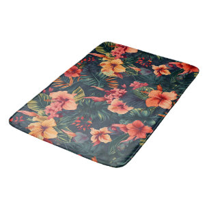 Hibiscus Flowers, A Tropical Floral Pattern Bath Mat