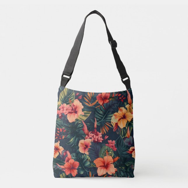 Hibiscus Flowers, A Tropical Floral Pattern Crossbody Bag (Front)