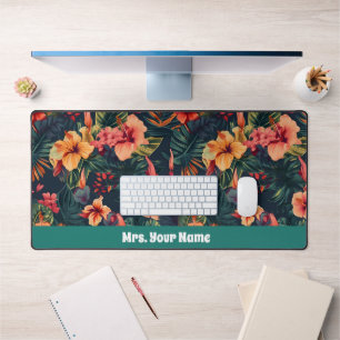 Hibiscus Flowers, A Tropical Floral Pattern Desk Mat