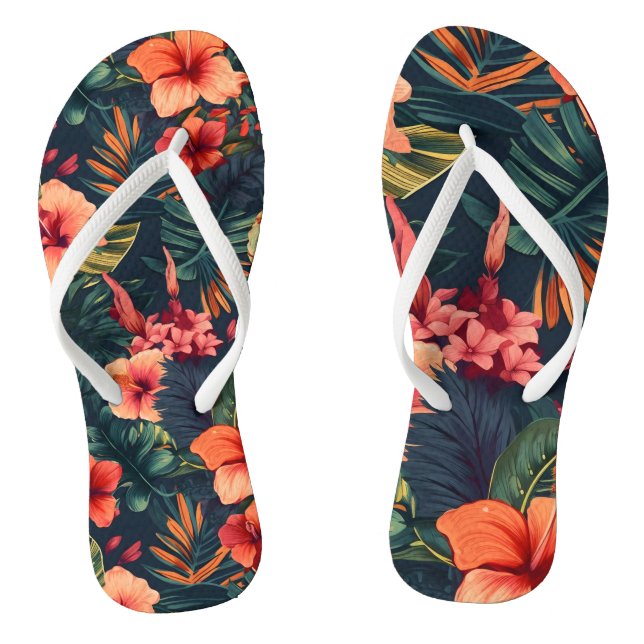 Hibiscus Flowers, A Tropical Floral Pattern Jandals (Footbed)