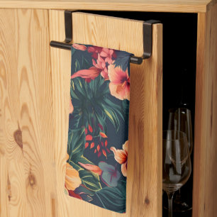 Hibiscus Flowers, A Tropical Floral Pattern Tea Towel