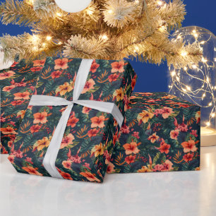 Hibiscus Flowers, A Tropical Floral Pattern Wrapping Paper