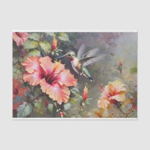 Hibiscus Flowers and Hummingbird Decoupage Tissue Paper