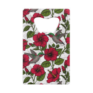 Hibiscus flowers and hummingbirds