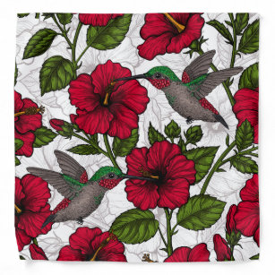 Hibiscus flowers and hummingbirds bandana