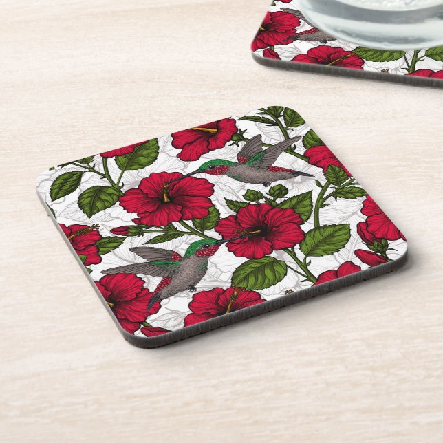 Hibiscus flowers and hummingbirds coaster (Left Side)