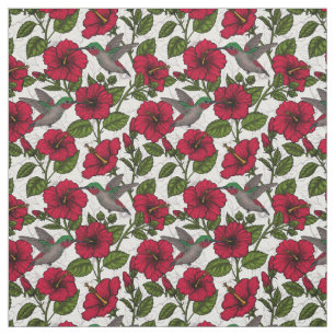 Hibiscus flowers and hummingbirds fabric