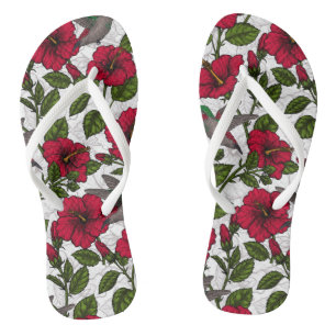 Hibiscus flowers and hummingbirds jandals