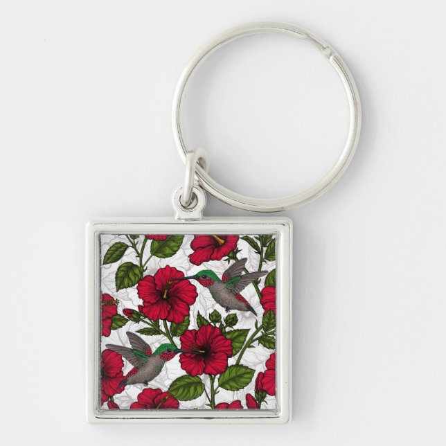 Hibiscus flowers and hummingbirds key ring (Front)