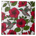 Hibiscus flowers and hummingbirds tile<br><div class="desc">Vector seamless pattern with hand drawn hibiscus flowers and Hibiscus flowers and hummingbirds</div>