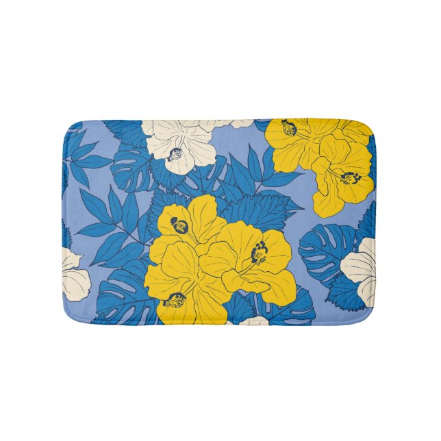 Hibiscus flowers and leaves ر bath mat (Front)