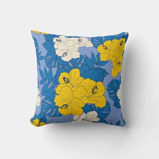 Hibiscus flowers and leaves cushion (Front)