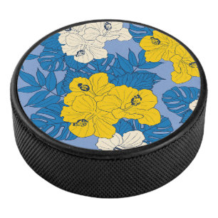 Hibiscus flowers and leaves  hockey puck